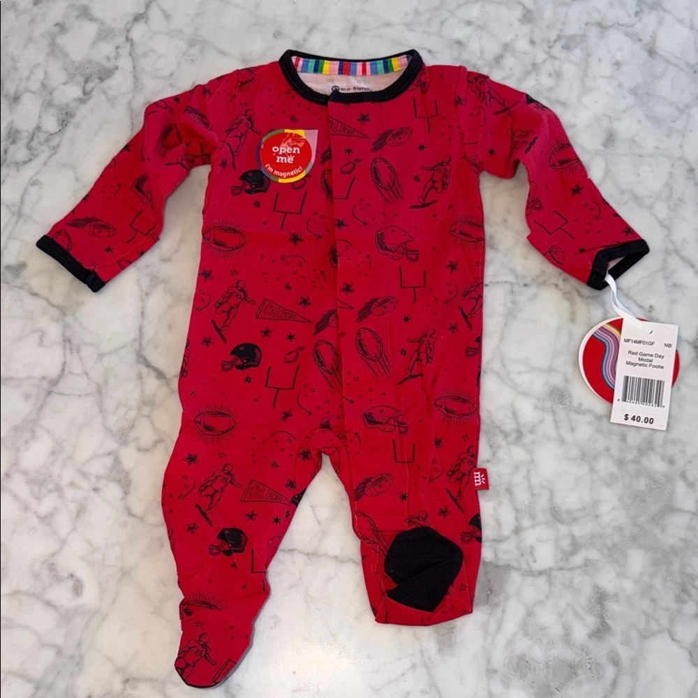 NWT Magnetic Me Modal Red & Black Football Footie NB